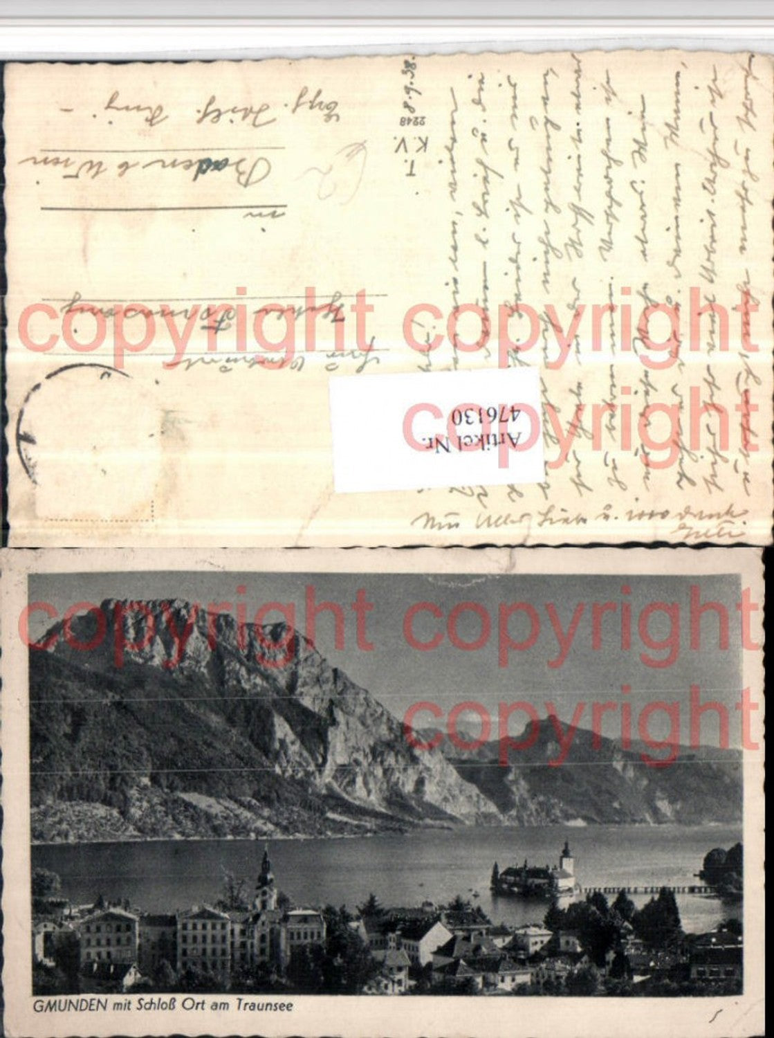 476130,Gmunden Teilansicht m. Schloss Ort Orth am Traunsee Bergkulisse