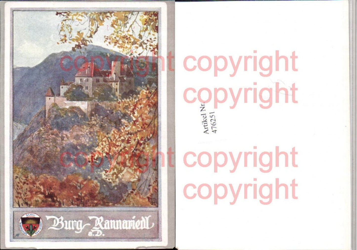 476251, Pre-printed copy A. Reckziegel Burg Rannariedl near Neustift im Mühlkreis