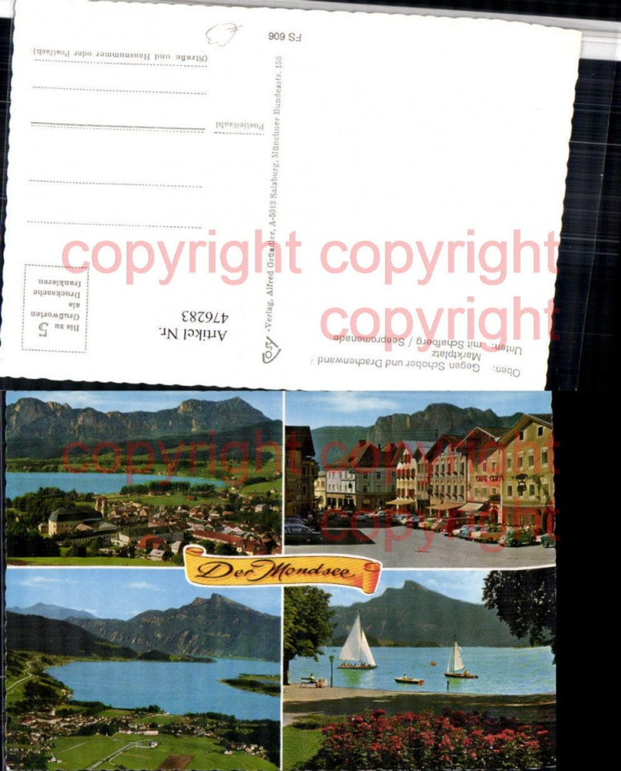 476283,Mondsee Totale Marktplatz Segelboote Mehrbildkarte