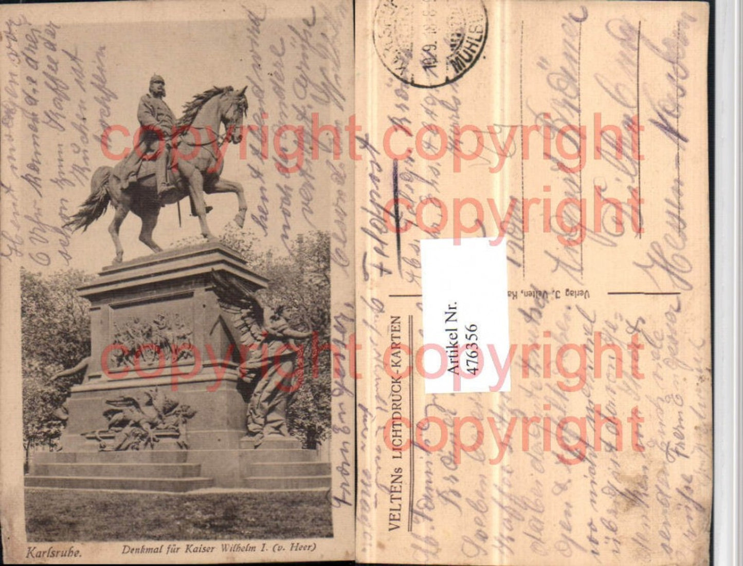 476356,Karlsruhe Denkmal für Kaiser Wilhelm I Statue pub J. Velten