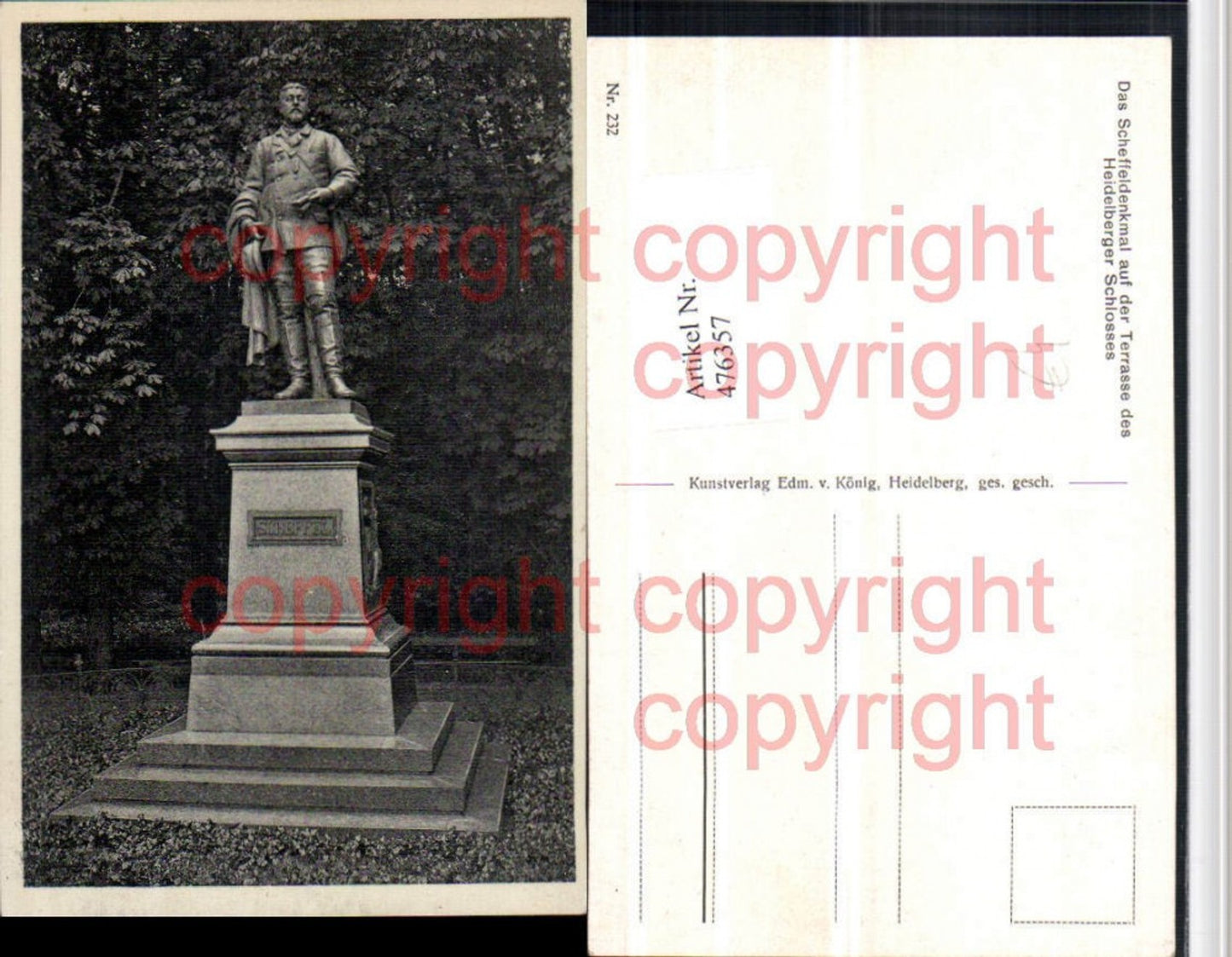476357,Heidelberg Schloss Scheffel-Denkmal auf der Terrasse Statue