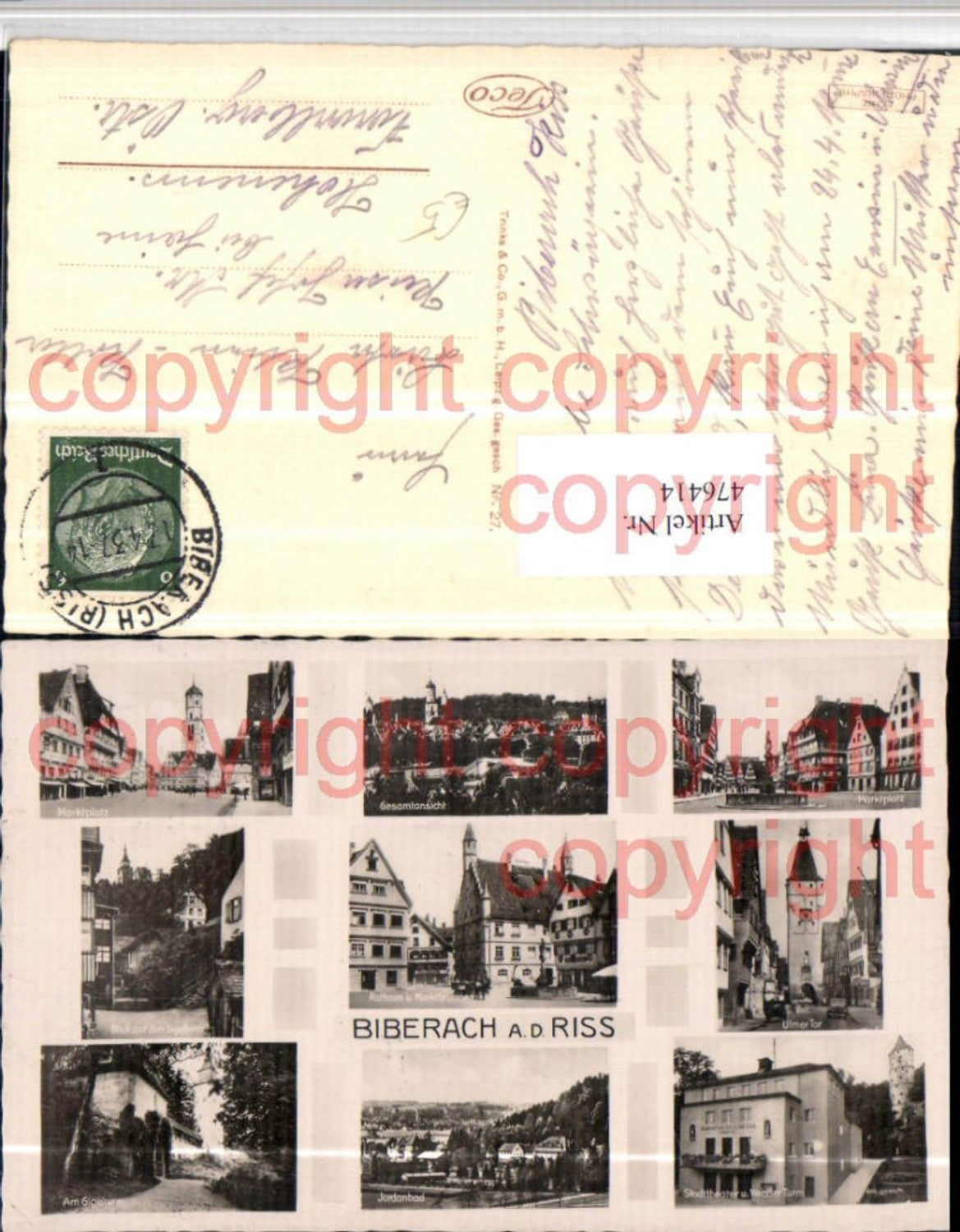 476414,Biberach an d. Riss Totale Marktplatz Rathaus Theater Mehrbildkarte