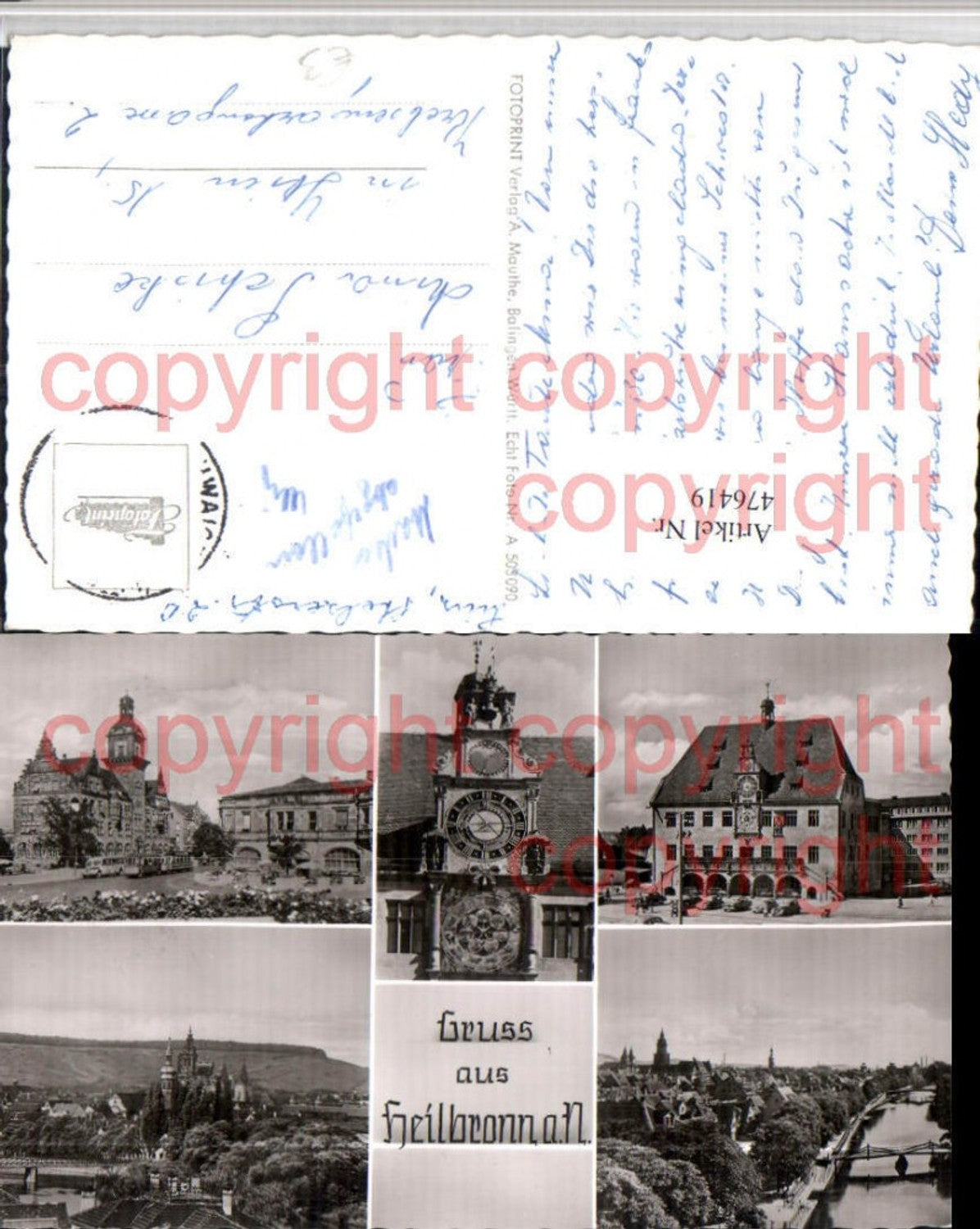 476419,Heilbronn am Neckar Totale Rathaus Uhr Mehrbildkarte