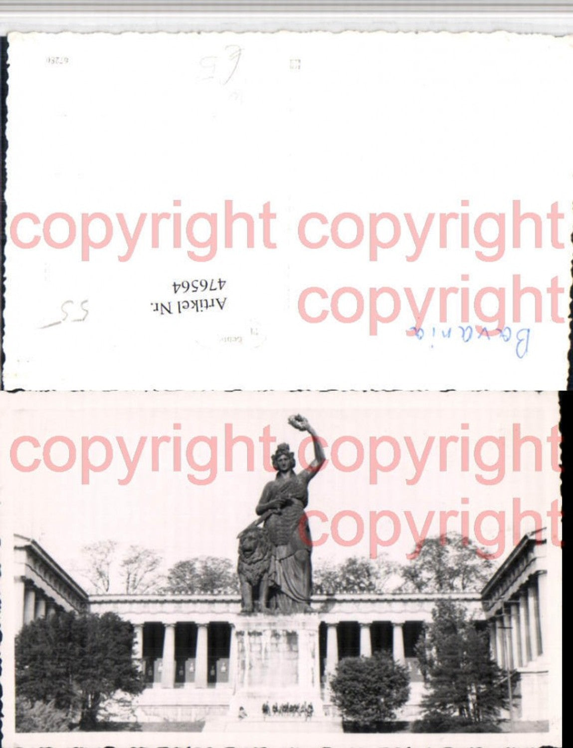 476564,Foto AK München Bavaria m. Ruhmeshalle Statue
