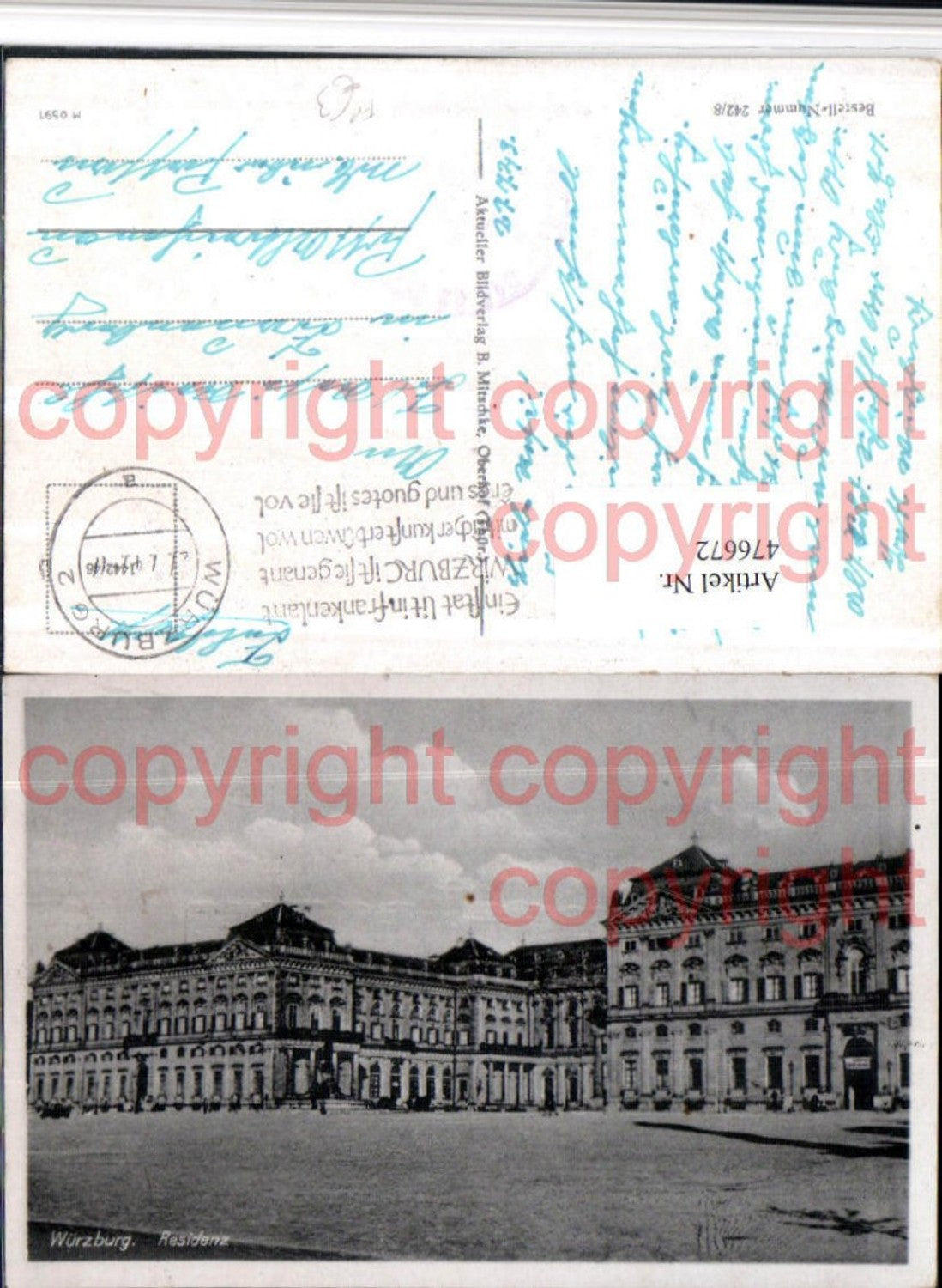 476672,Würzburg Residenz Feldpost Ersatz Bataillon 47