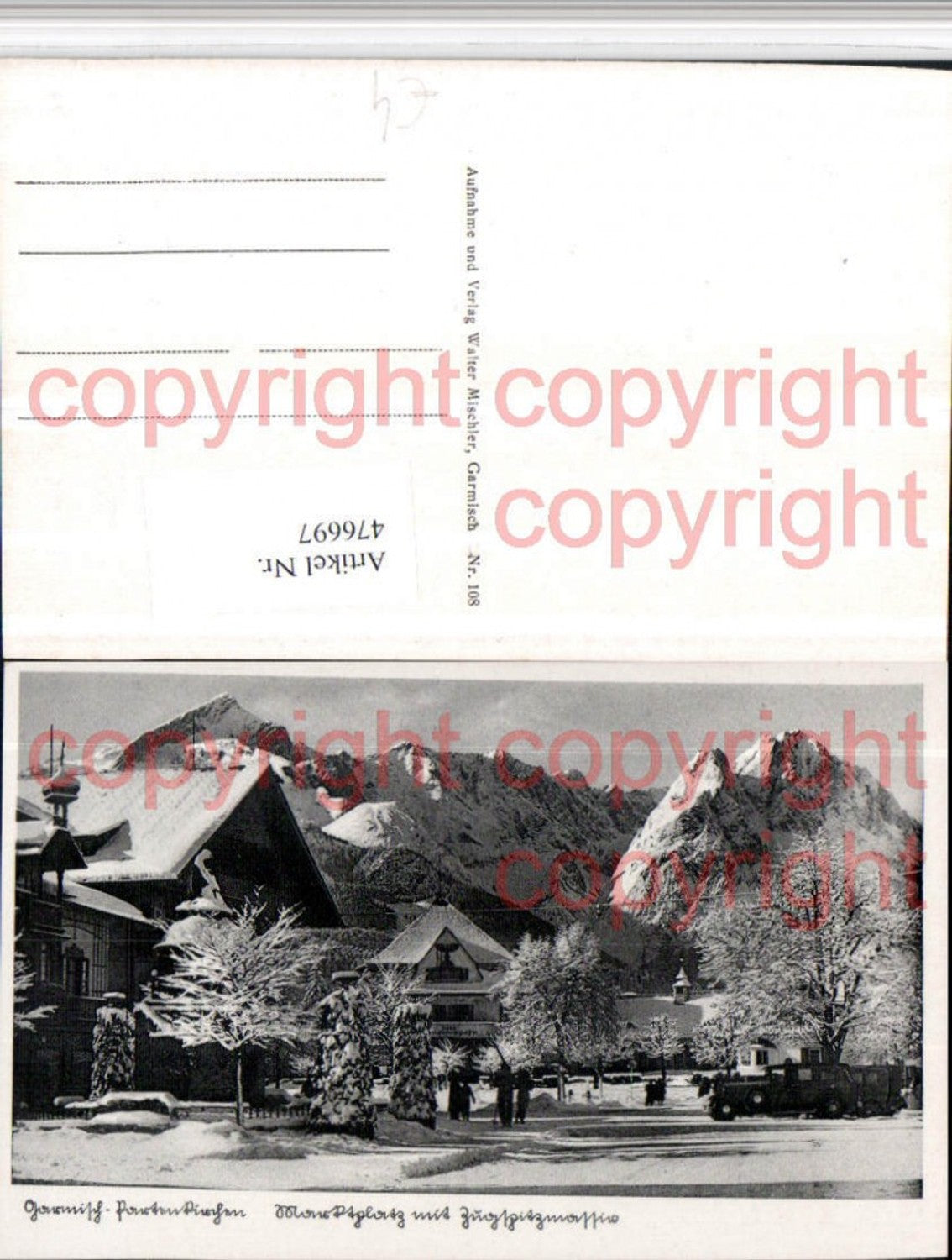 476697,Garmisch-Partenkirchen Marktplatz m. Zugspitze Bergkulisse Winterbild