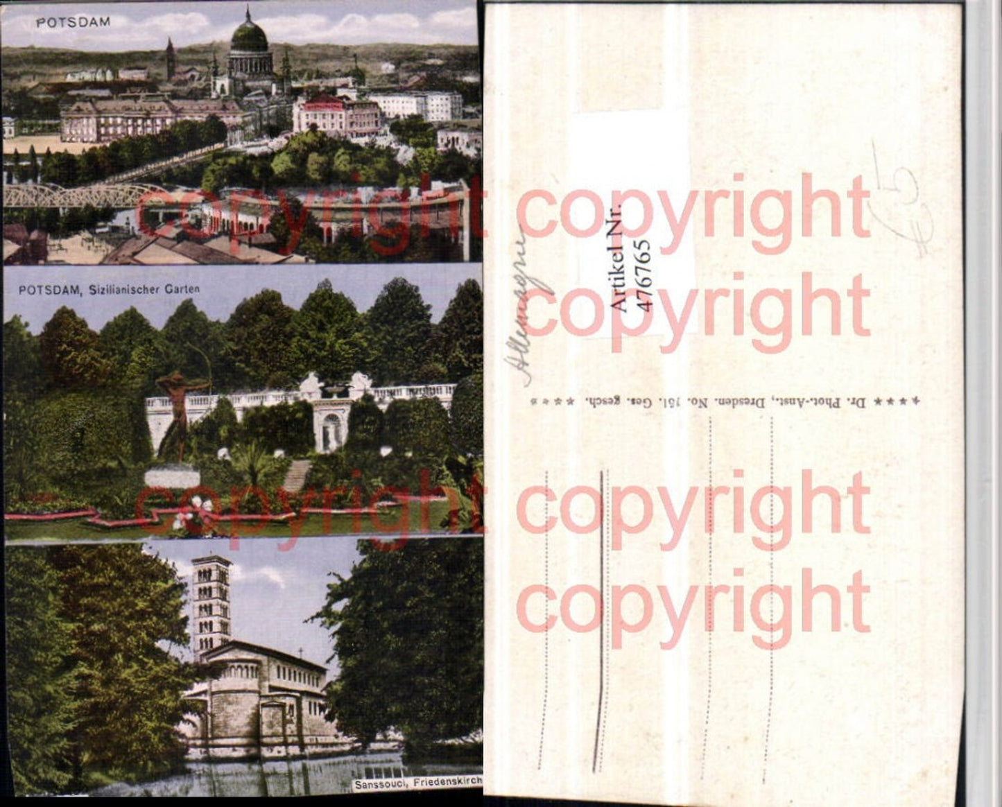 476765, Potsdam Sanssouci Peace Church Sicilian Garden Multi-view postcard