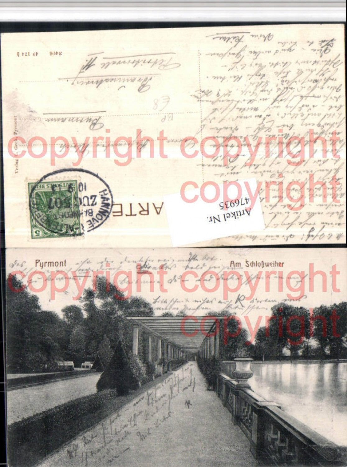 476935,Pyrmont Schlossweiher Laube Bahnpost Zug 507 von Hannover