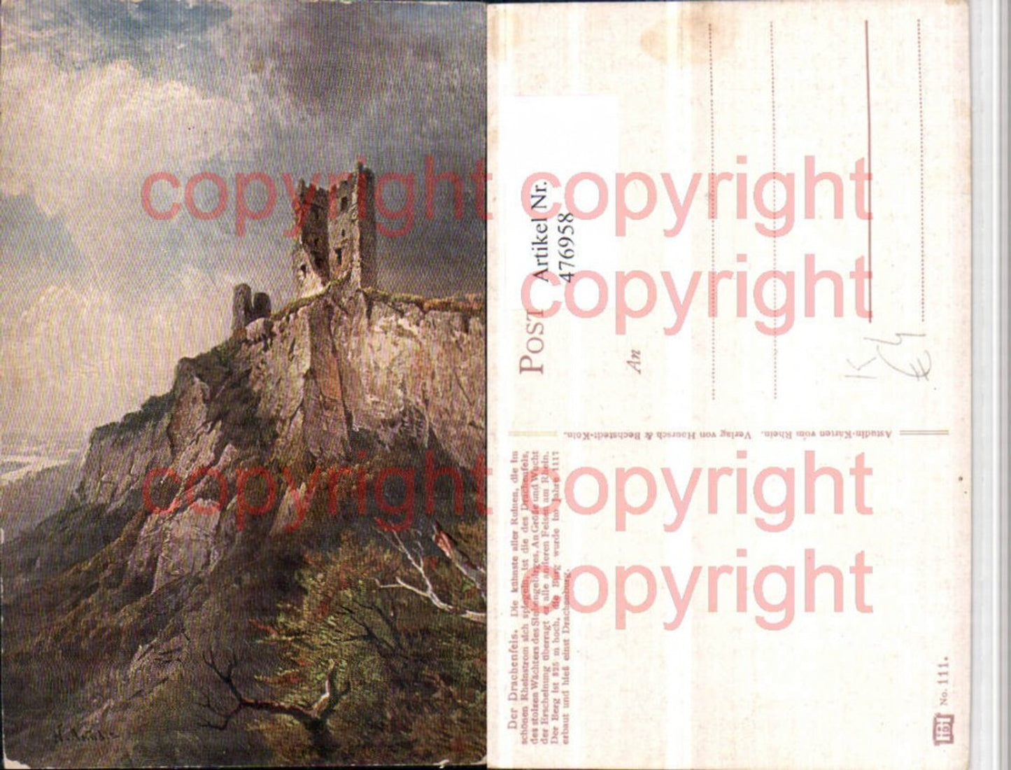 476958,Künstler AK N. Astudin Drachenfels Ruine b. Königswinter