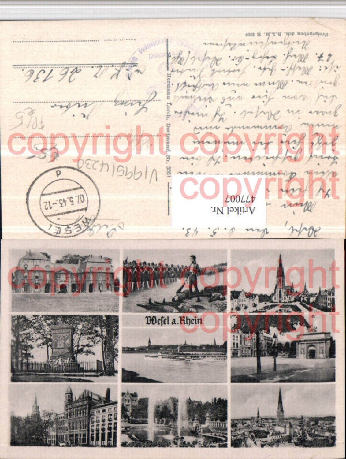 477007,Wesel am Rhein Totale Kirche Dampfer Feldpost Nr. 26136