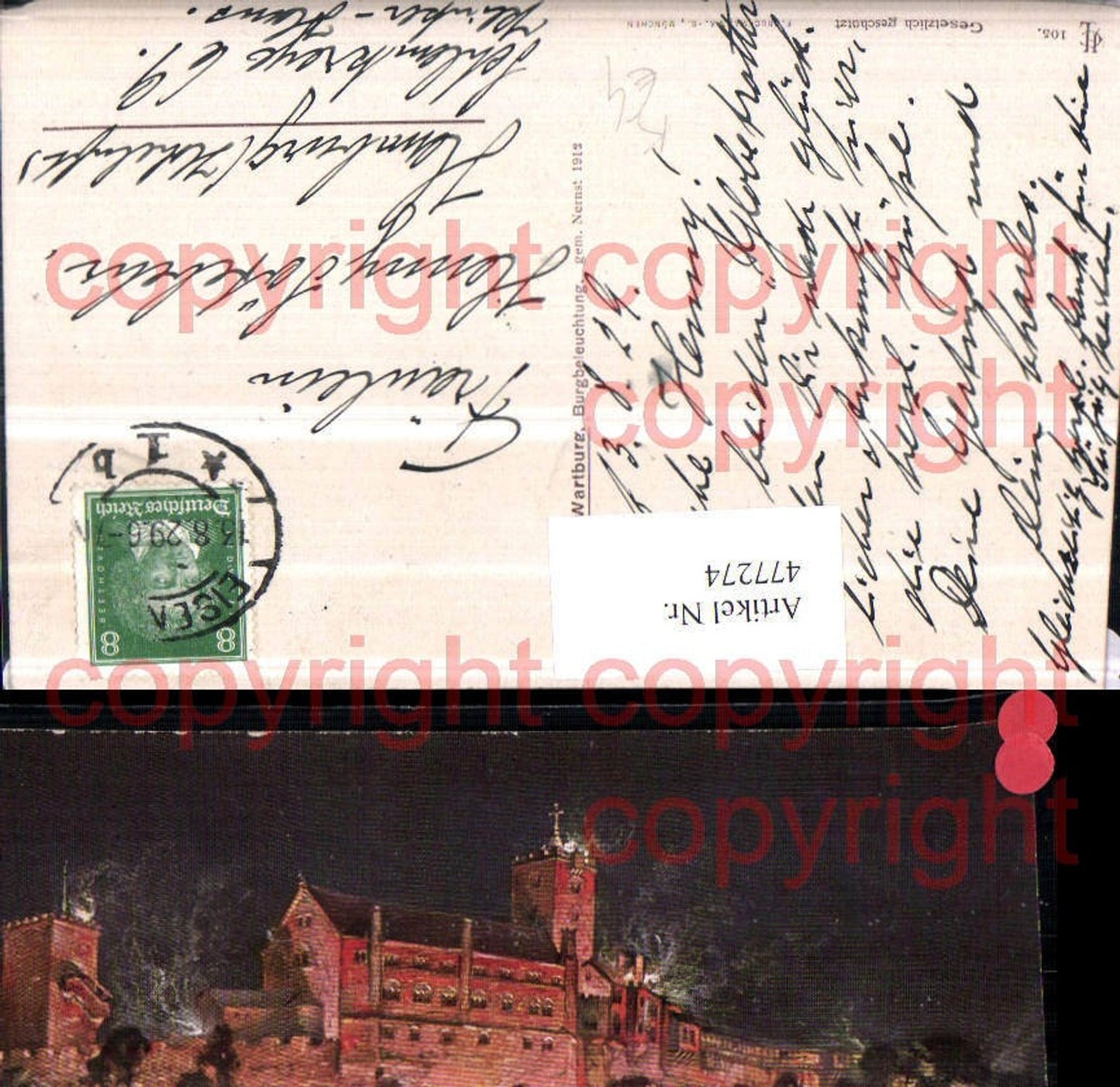 477274, Artist AK Nernst Eisenach Wartburg Castle Lighting