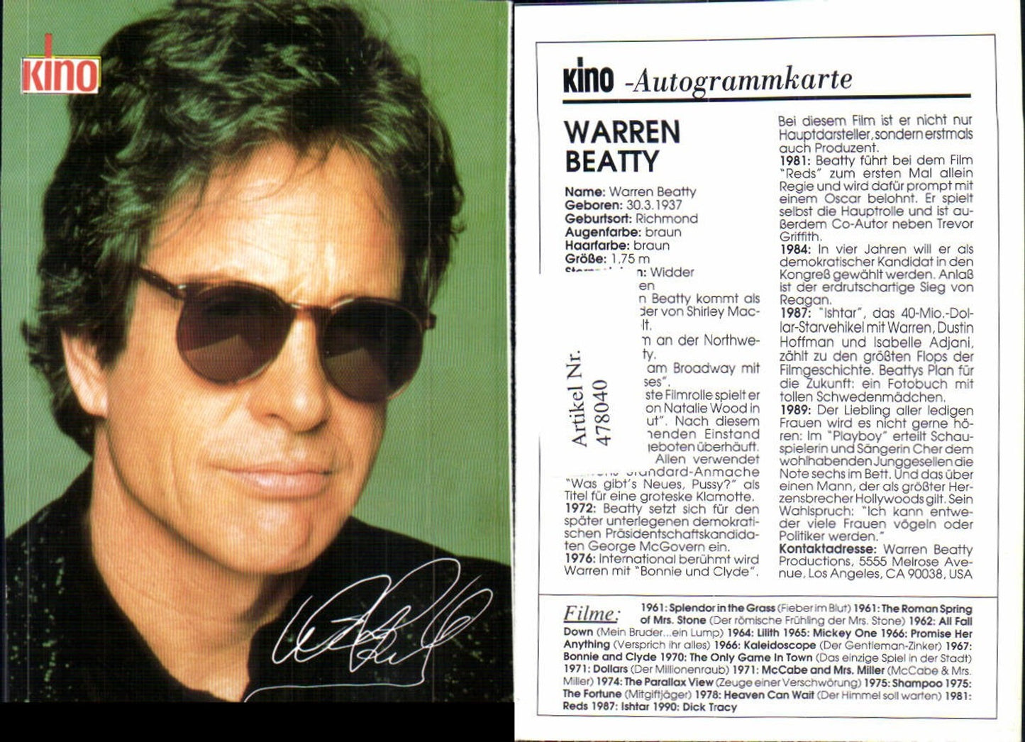 478040,Schauspieler Warren Beatty Kino-Autogrammkarte