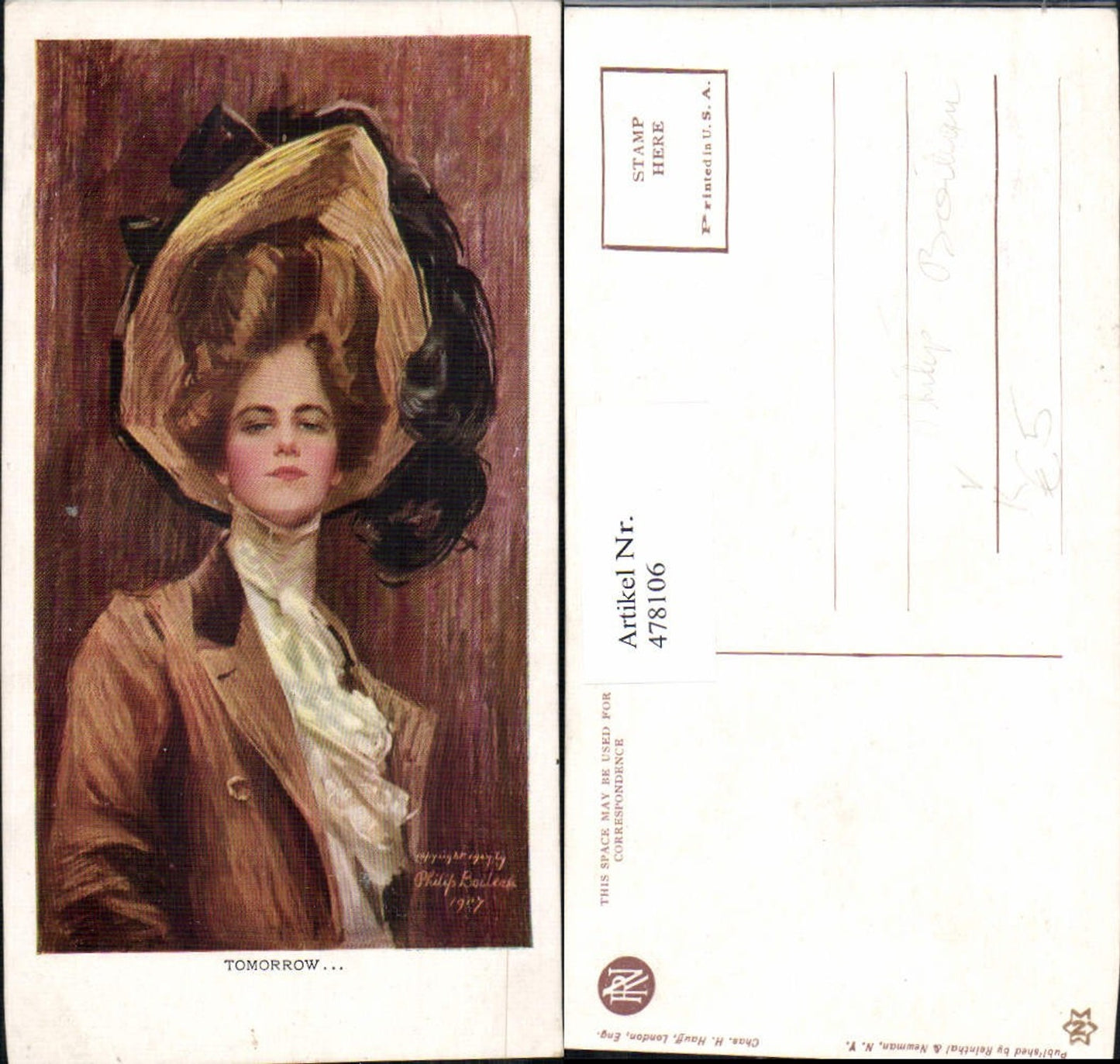 478106,Künstler Ak Philip Boileau Tomorrow Frau Hut Glamour pub Reinthal & Newmann