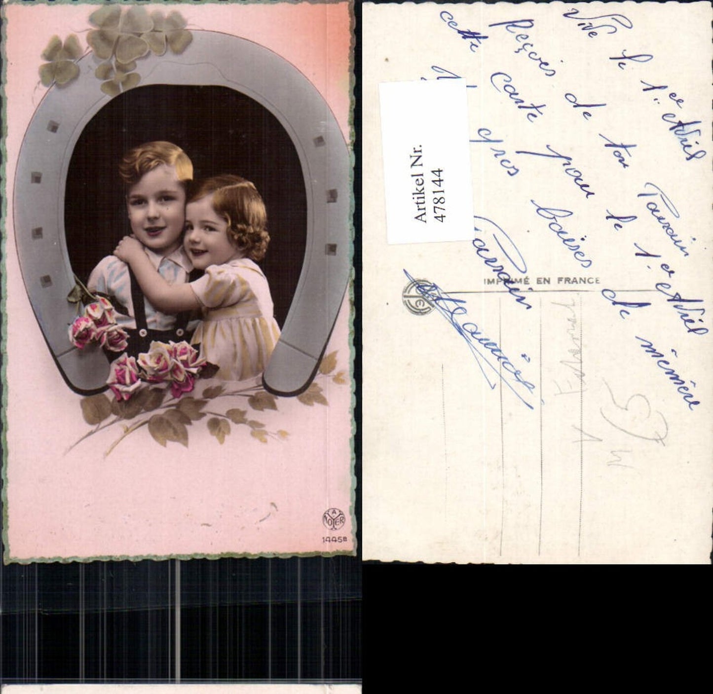 478144,Fotomontage Kinder Hufeisen Blumen Rosen Klee pub A. Noyer 1445b