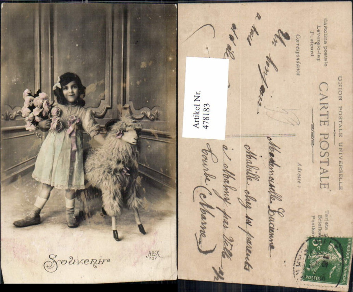 478183,Kind Mädchen Haarschleife m. Schaf Schafbock Rosen Blumen