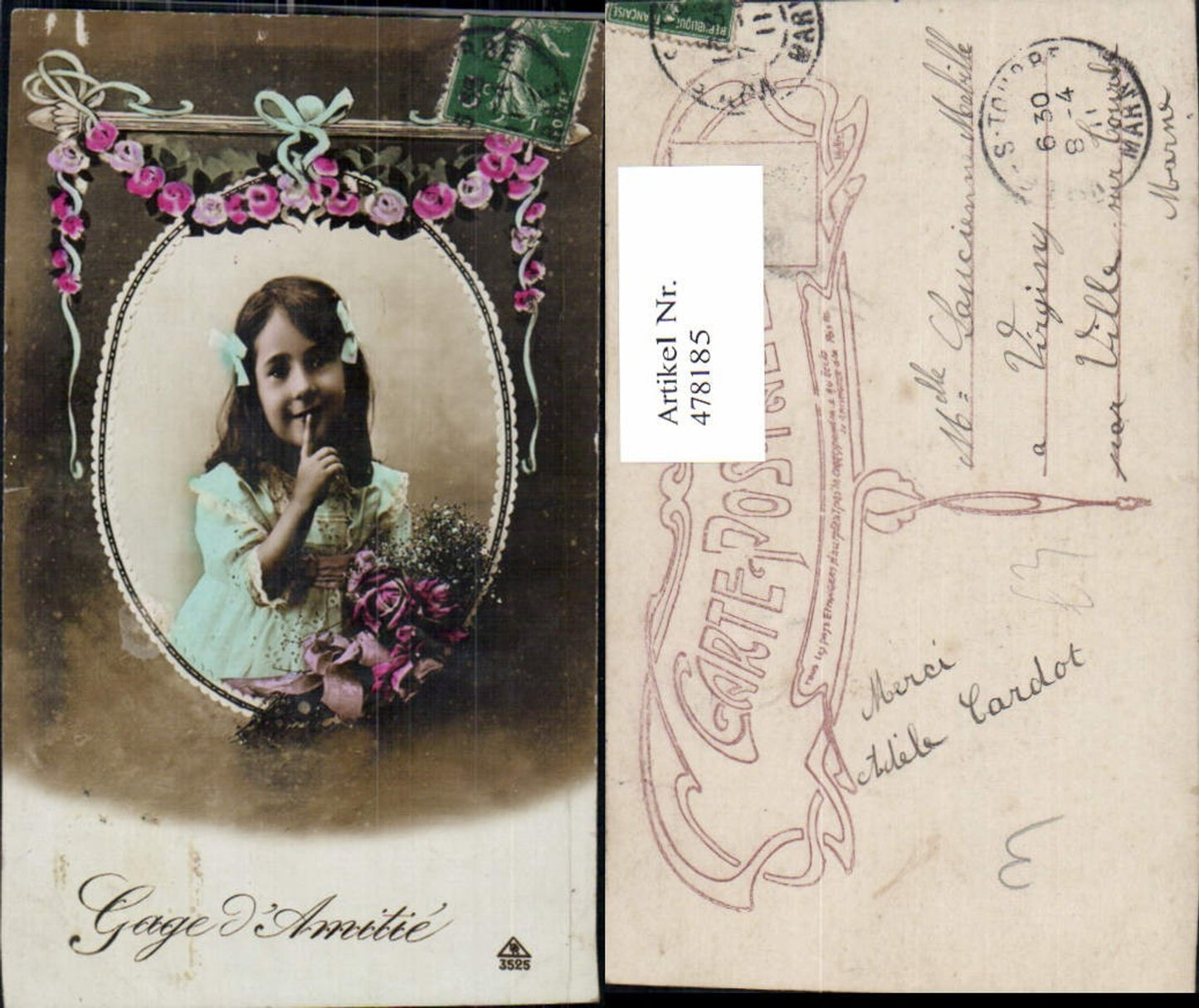 478185,Kind Mädchen Haarschleife Rosen Blumen Passepartout Gage Amitie