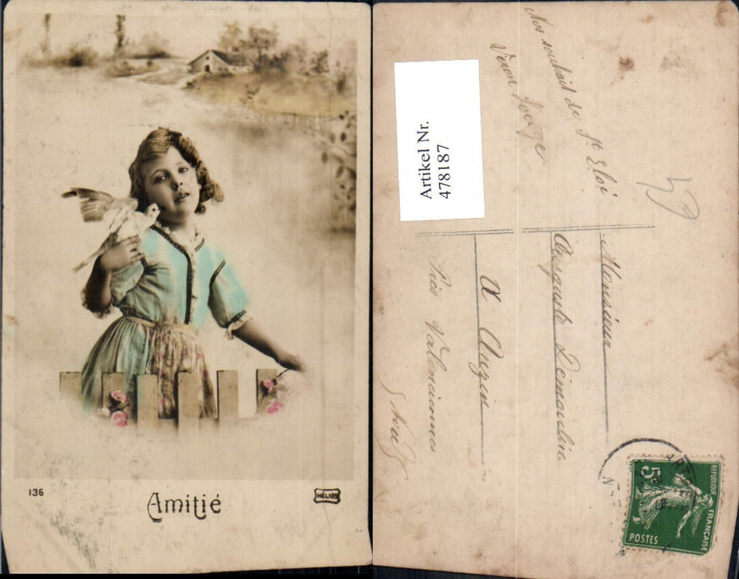 478187,Kind Mädchen m. Taube Vogel Amitie