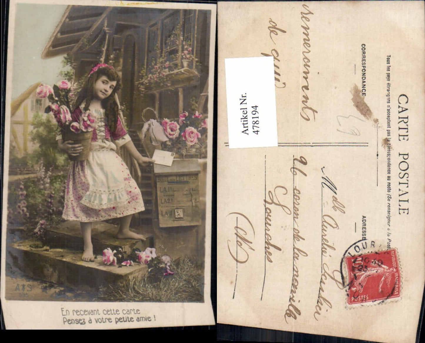 478194,Kind Mädchen Dirndl Tracht Brief Briefkasten Post Blumen