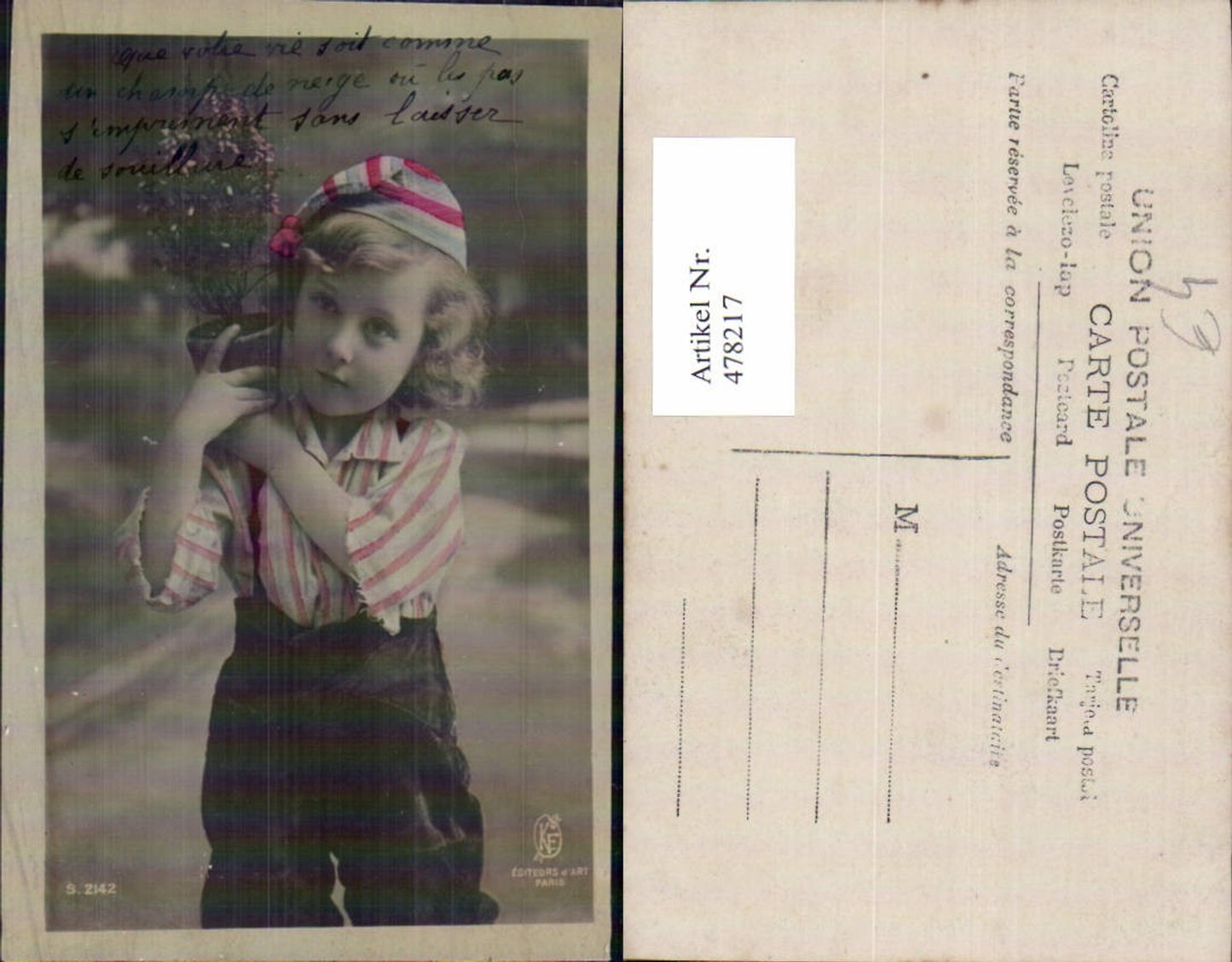 478217, Child boy with bonnet, hat, and flowerpot