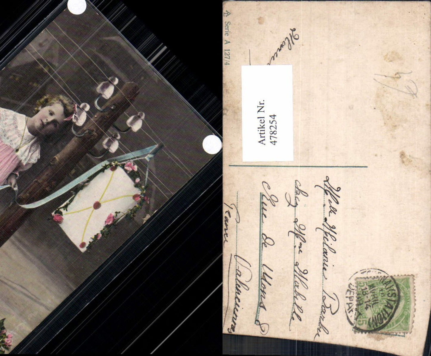 478254, Child girl envelope a. Power line power pole roses