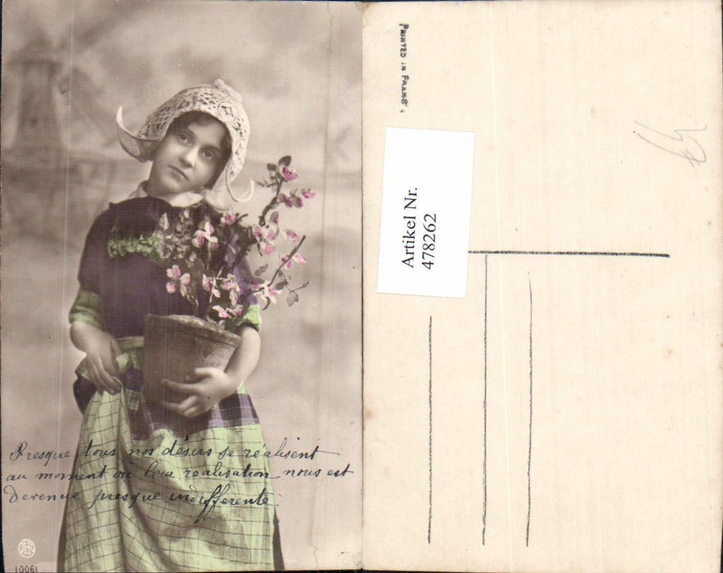 478262,Kind Mädchen Tracht Holland Hut Haube Blumentopf