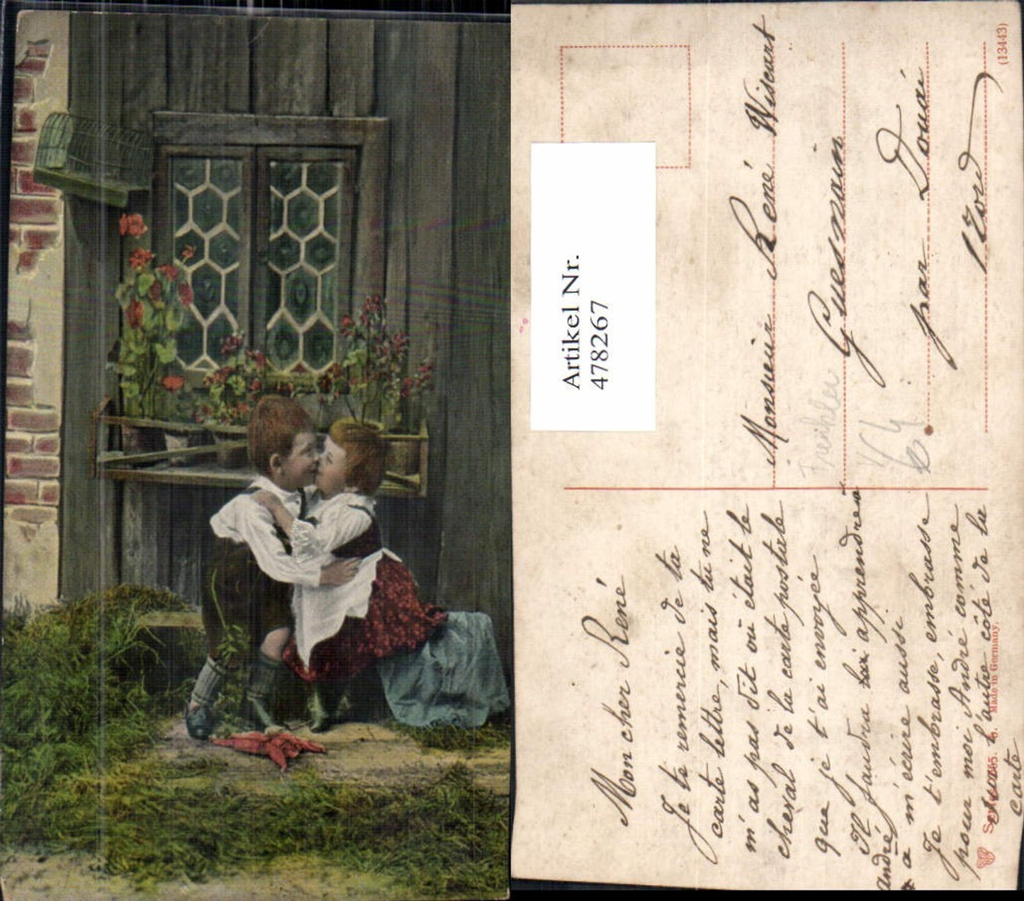 478267,Kinder Bub Junge Paar Kuss v. Haus pub Trenkler 1665/6