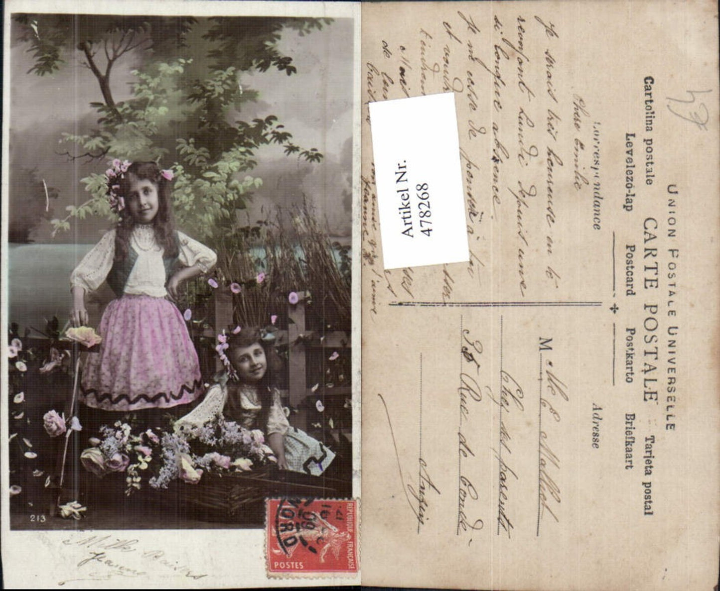 478268,Kinder Mädchen Lockenkopf Haarschleife Korb m. Blumen