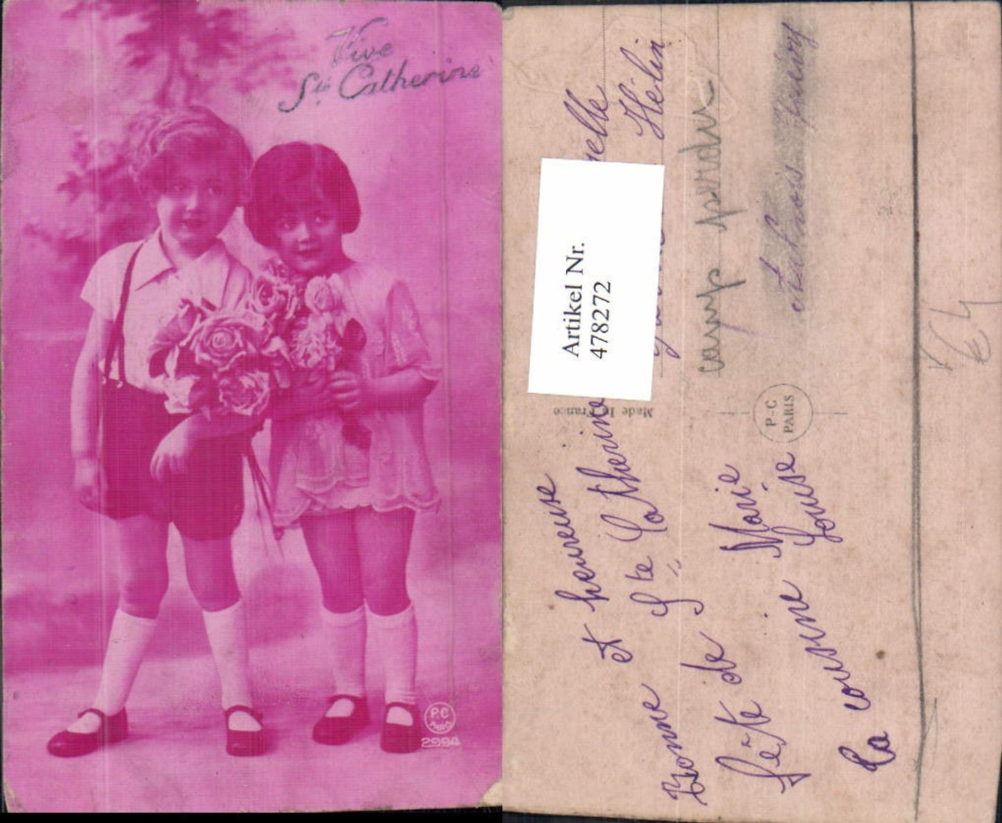 478272,Kinder Bub Junge Mädchen Rosen Blumen pub P.C. Paris 2994