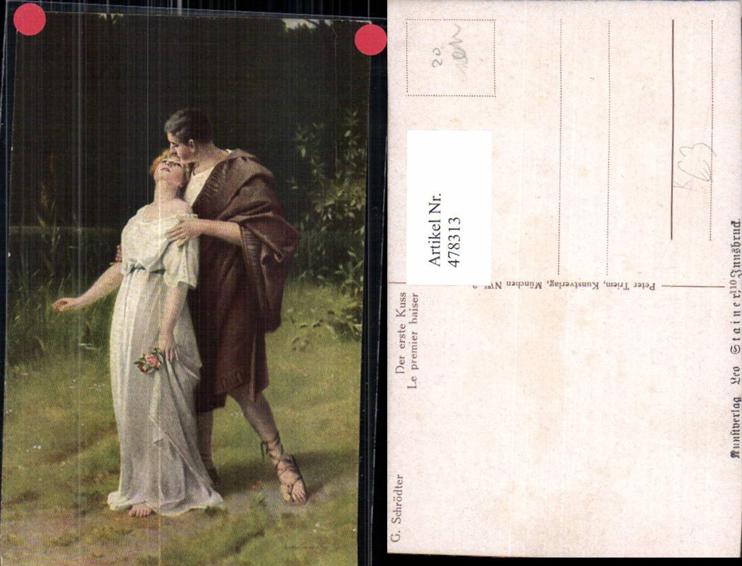 478313,Künstler Ak G. Schrödter Der erste Kuss Paar Liebe