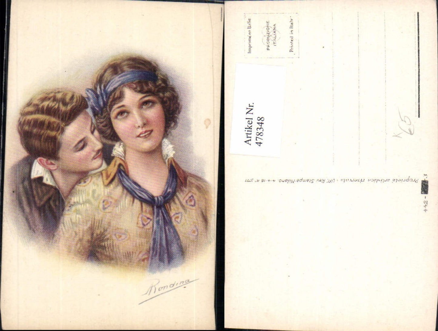 478348,Künstler Ak Rondina Paar Liebe Kuss in Nacken