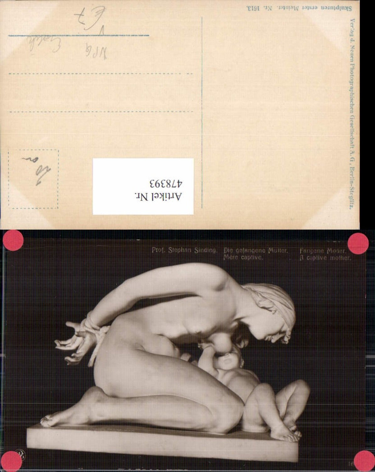 478393,Erotik Skulptur Prof. Stephan Sinding Die gefangene Mutter pub NPG 1613