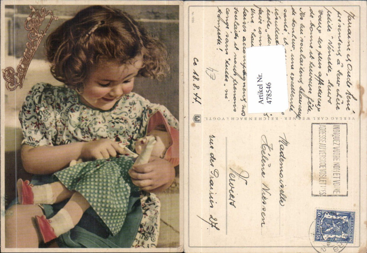 478546,Kind Mädchen Lockenkopf m. Puppe