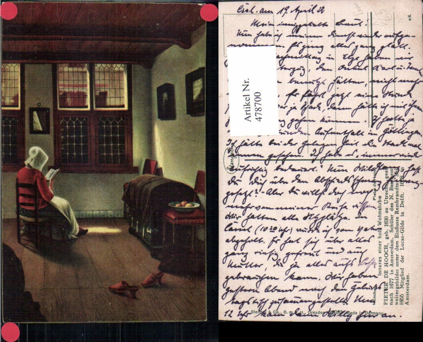 478700,Künstler Ak Pieter de Hooch Inneres einer holl. Wohnstube Lesen pub Stengel Co