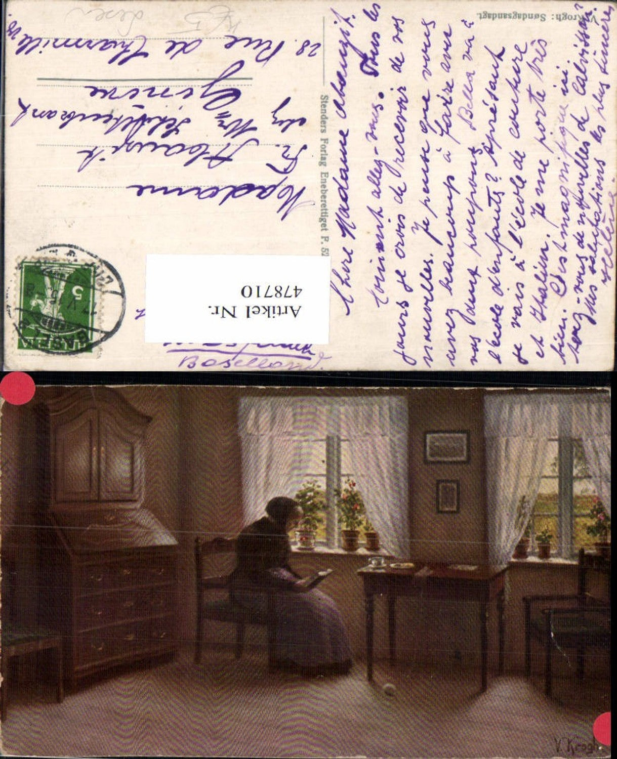 478710,Künstler Ak V. Krogh Sondagsandagt Alte Frau Buch Lesen