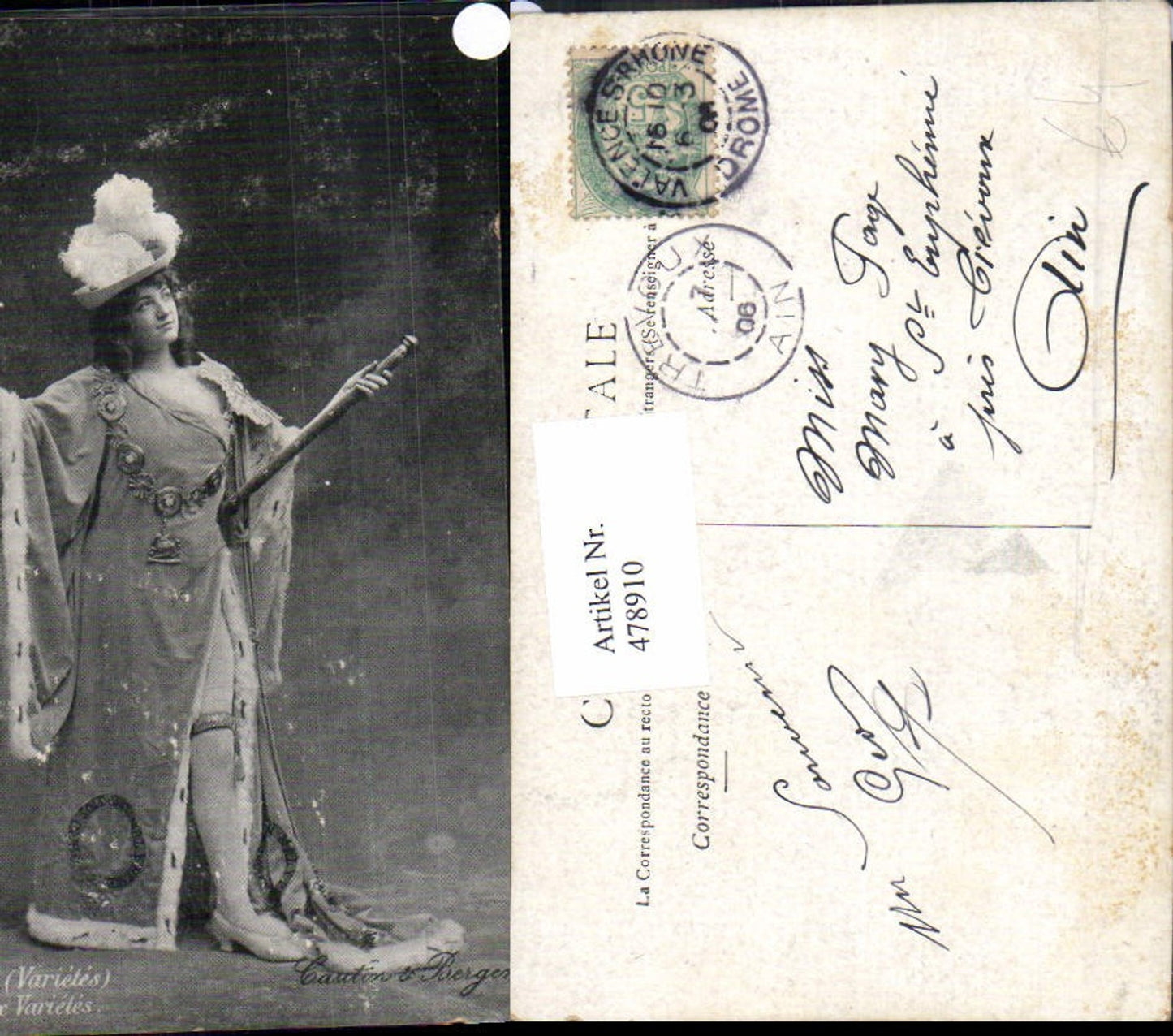 478910,Frau Mode Kleid Mantel m. Hermelinkragen Pelz Hut Eymard Paris Varietes