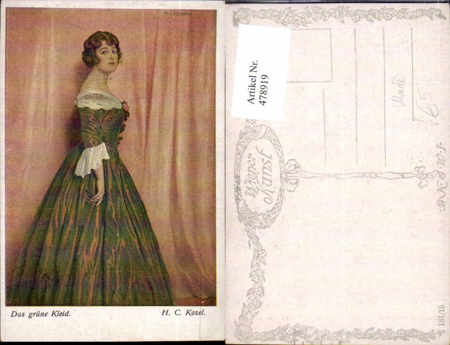 478919,Künstler Ak H. C. Kosel Das grüne Kleid Frau Mode pub B.K.W.I. 181/15