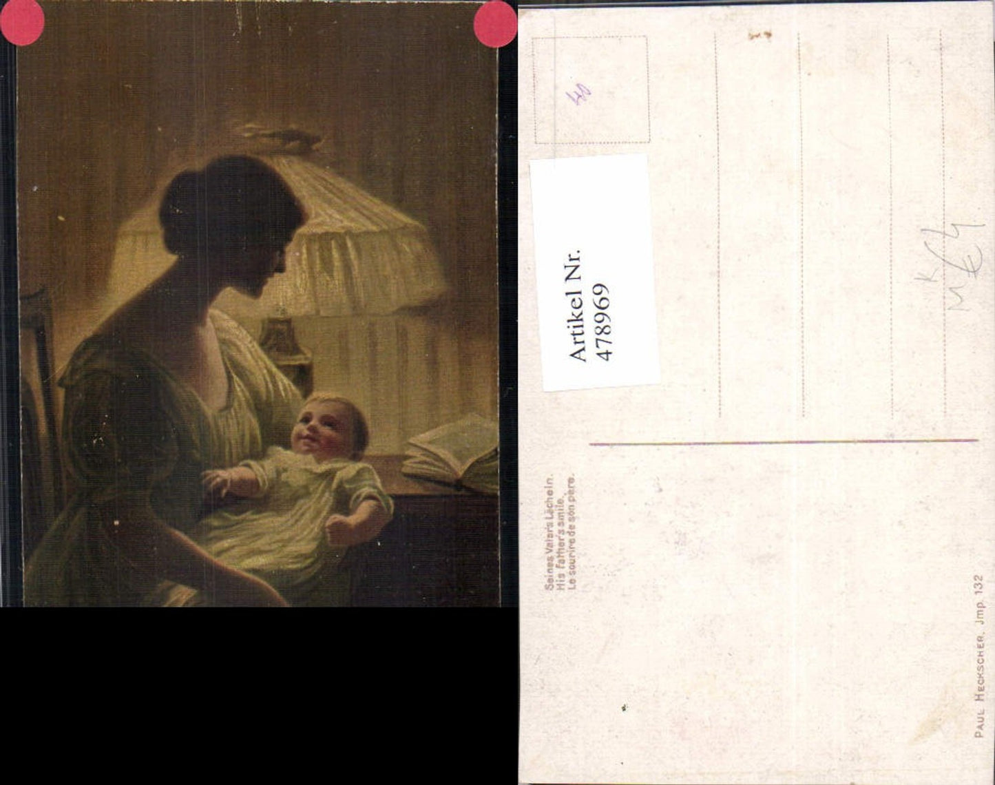 478969,Künstler Ak Paul Heckscher Seines Vaters Lächeln Frau als Mutter Tischlampe