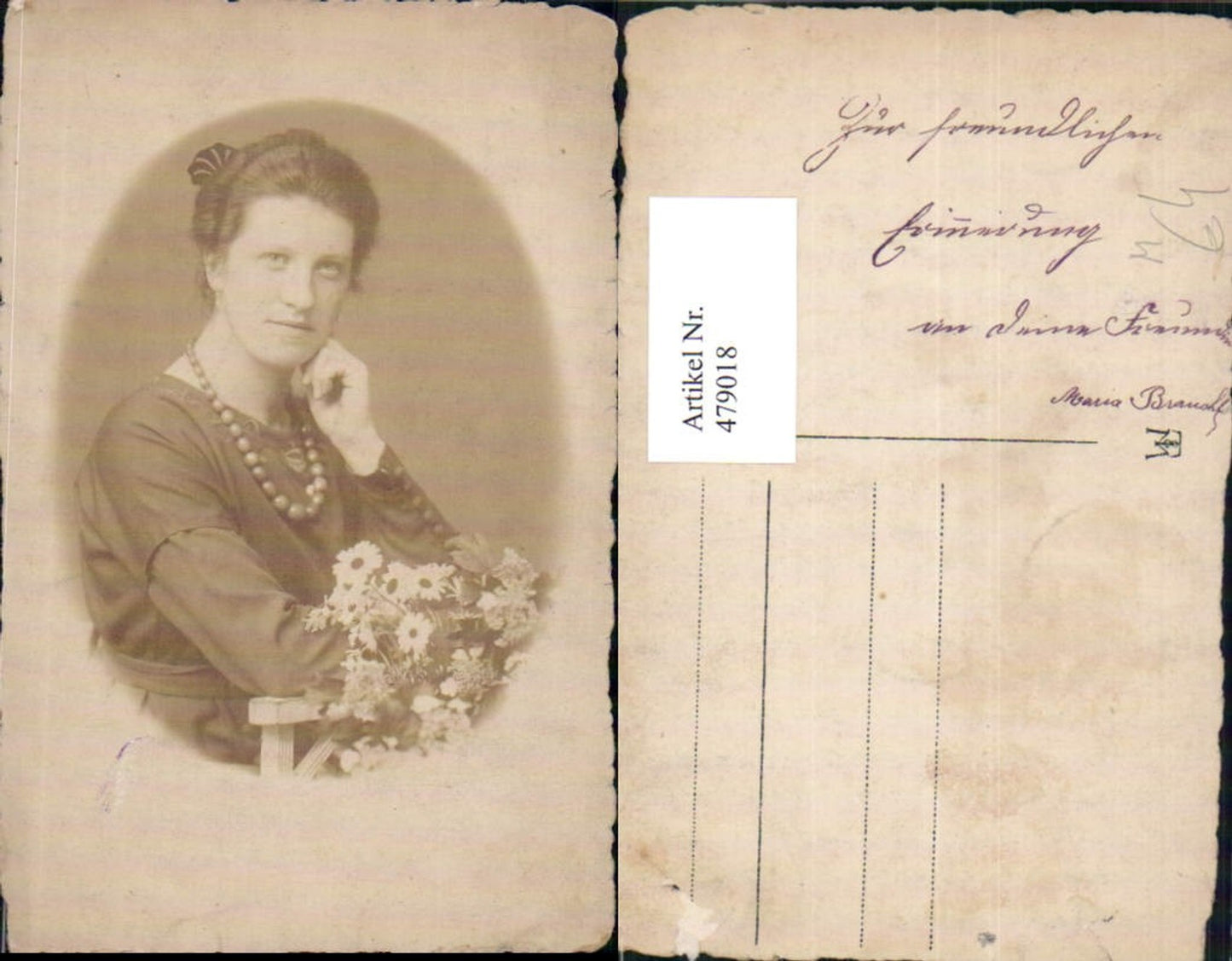 479018,Foto Ak Frau Haarschmuck Halskette Blumen Portrait Passepartout