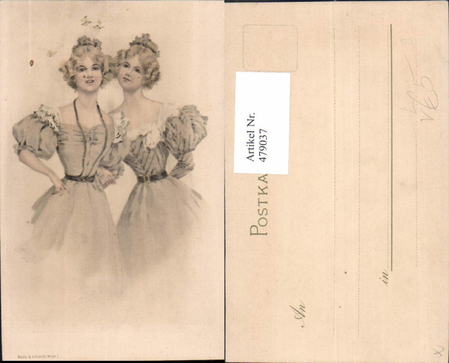 479037,Litho Zwei Frauen Kleid Blumen i. Haar pub Back & Schmitt