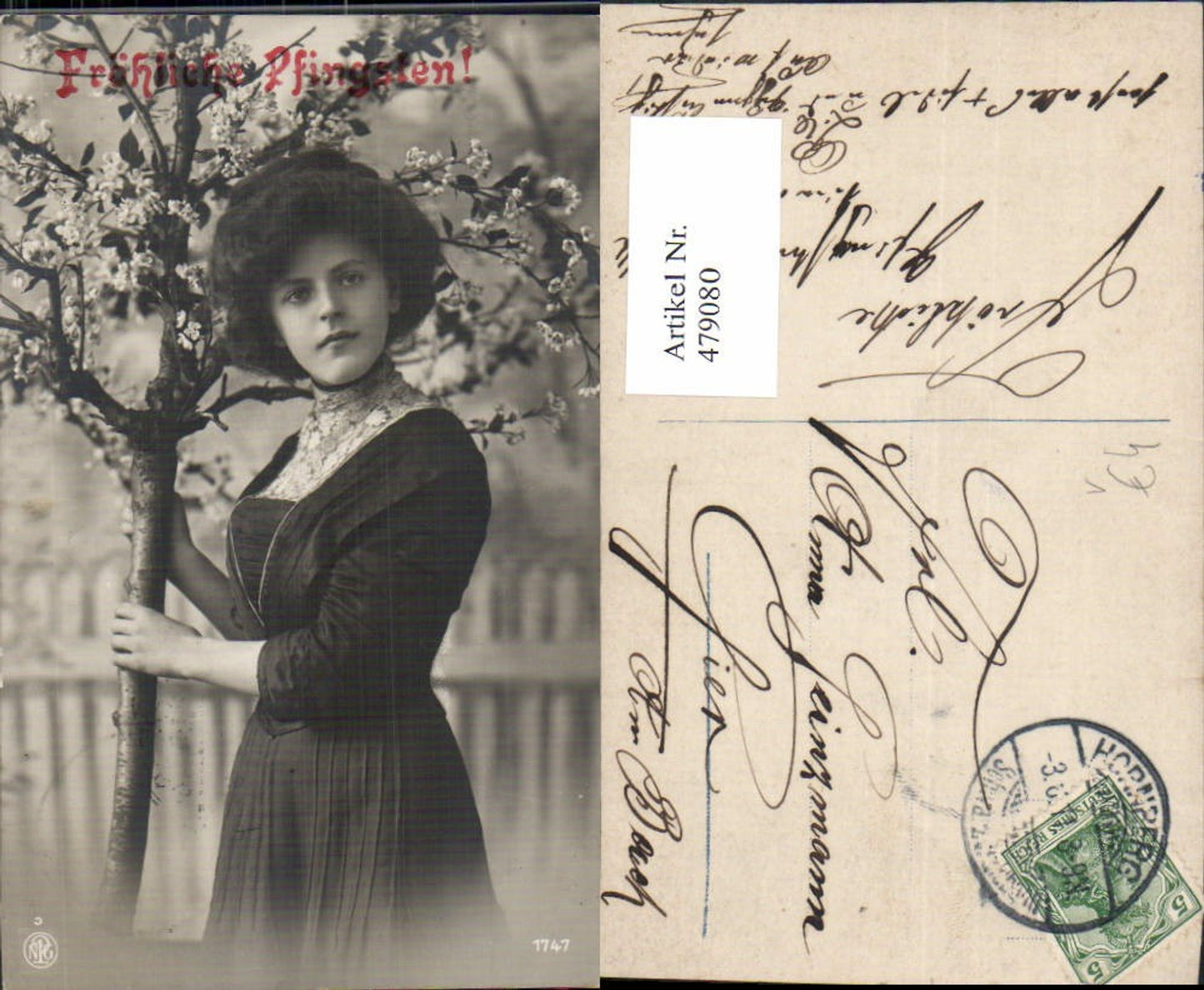 479080,Frau Kleid b. Blütenzweig Pfingsten pub NPG 1747