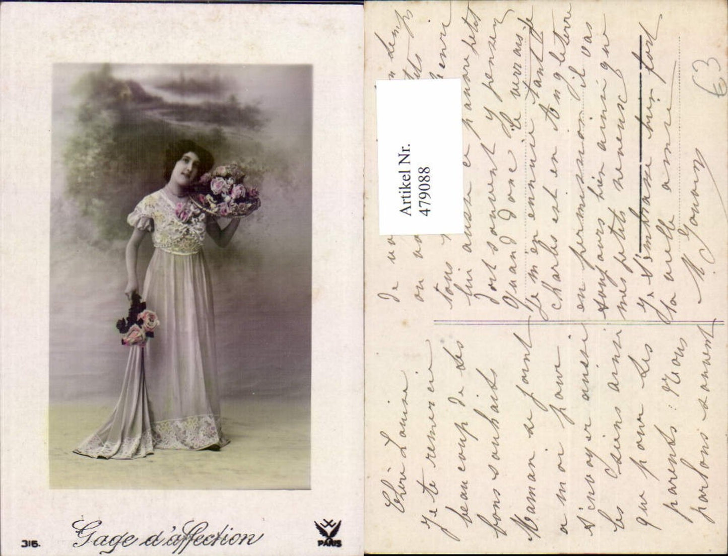 479088,Frau Kleid Korb m. Rosen Blumen