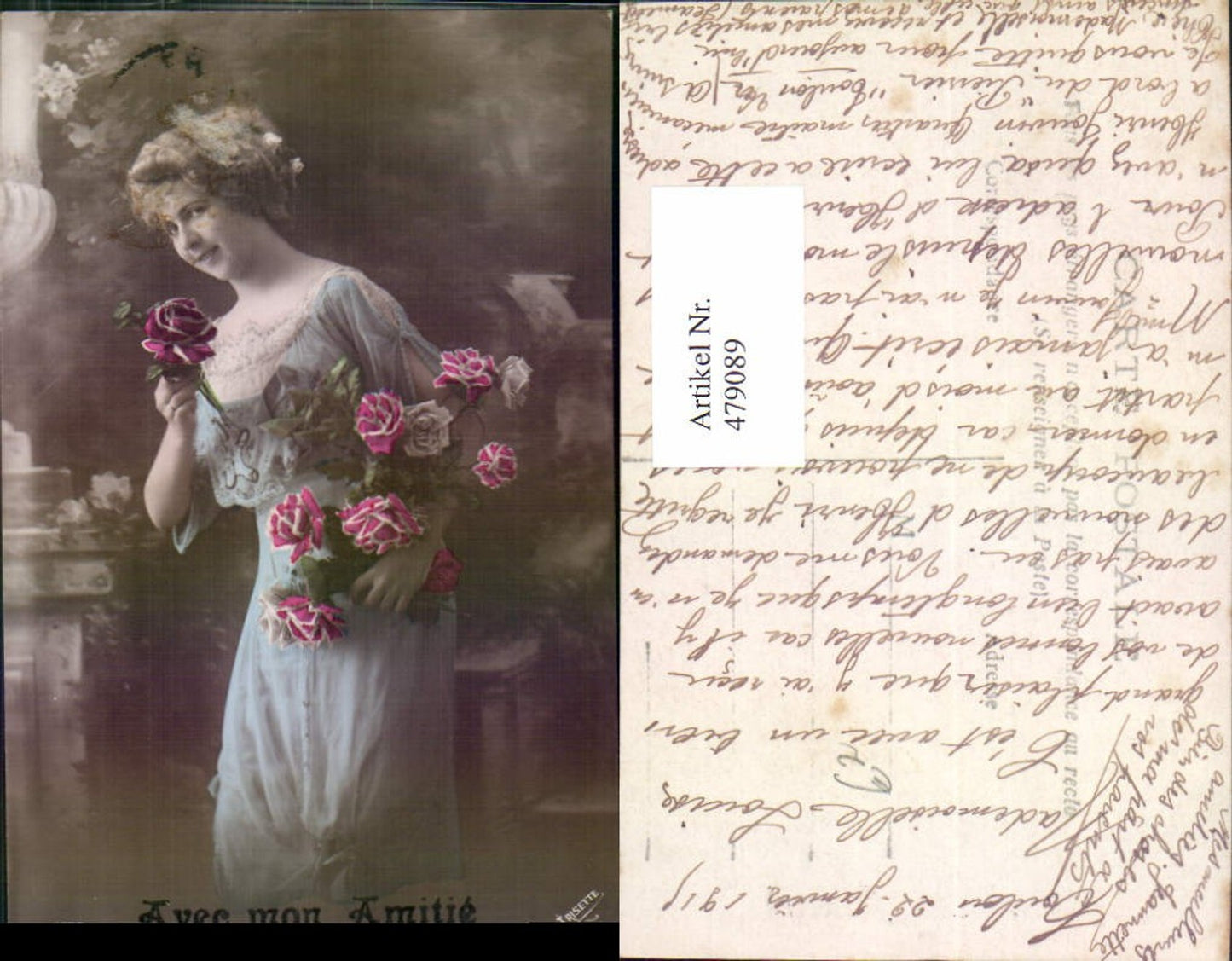 479089,Frau Kleid Rosen Blumen Avec mon Amitie