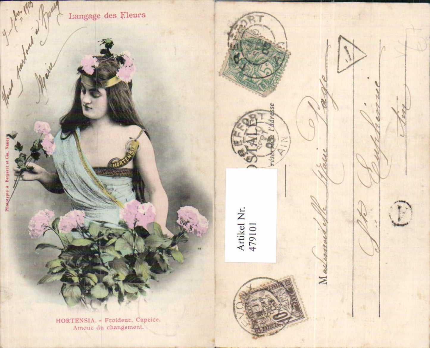 479101,Frau Blumenkranz i. Haar Hortensia Hortensien pub A. Bergeret Nancy