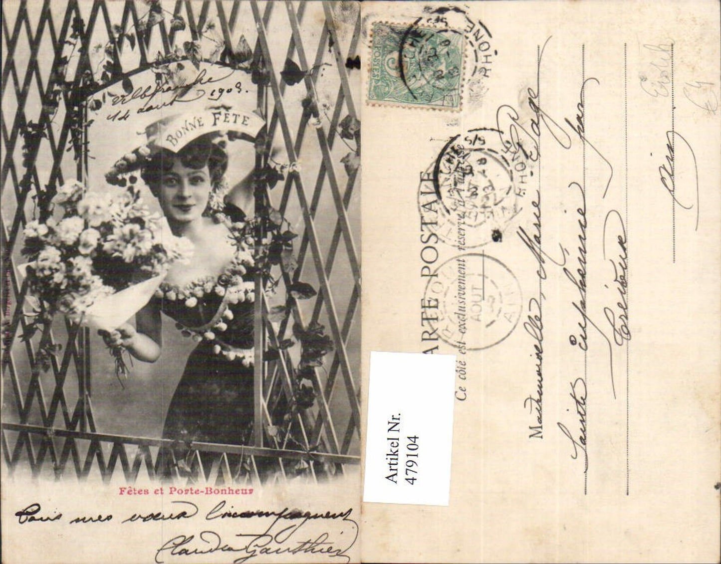 479104,Frau Dekollete Erotik Blumenstrauß Blumen Fetes et Porte-Bonheur