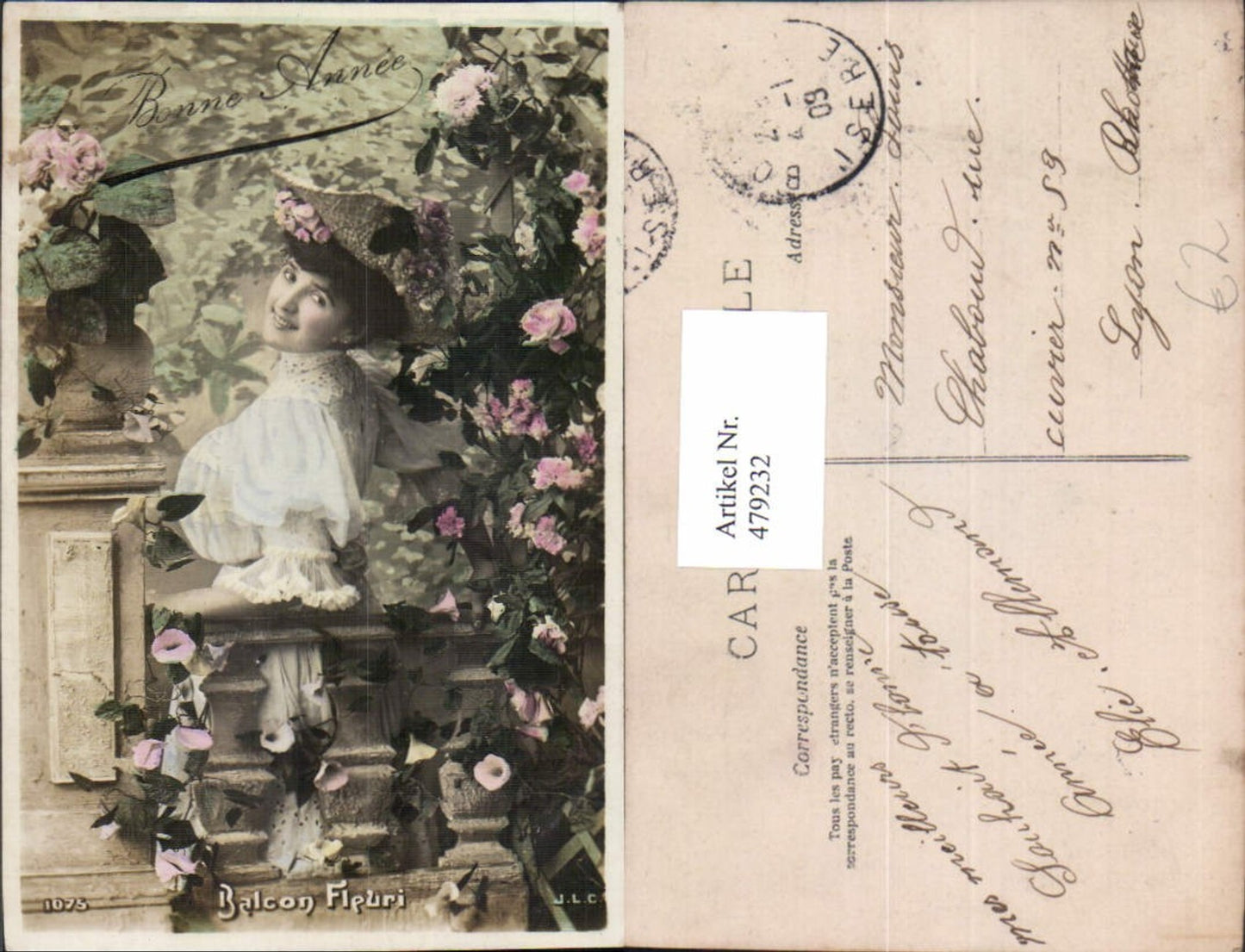479232,Frau mit Hut Strohhut Balcon Fleuri Rosen Blumen