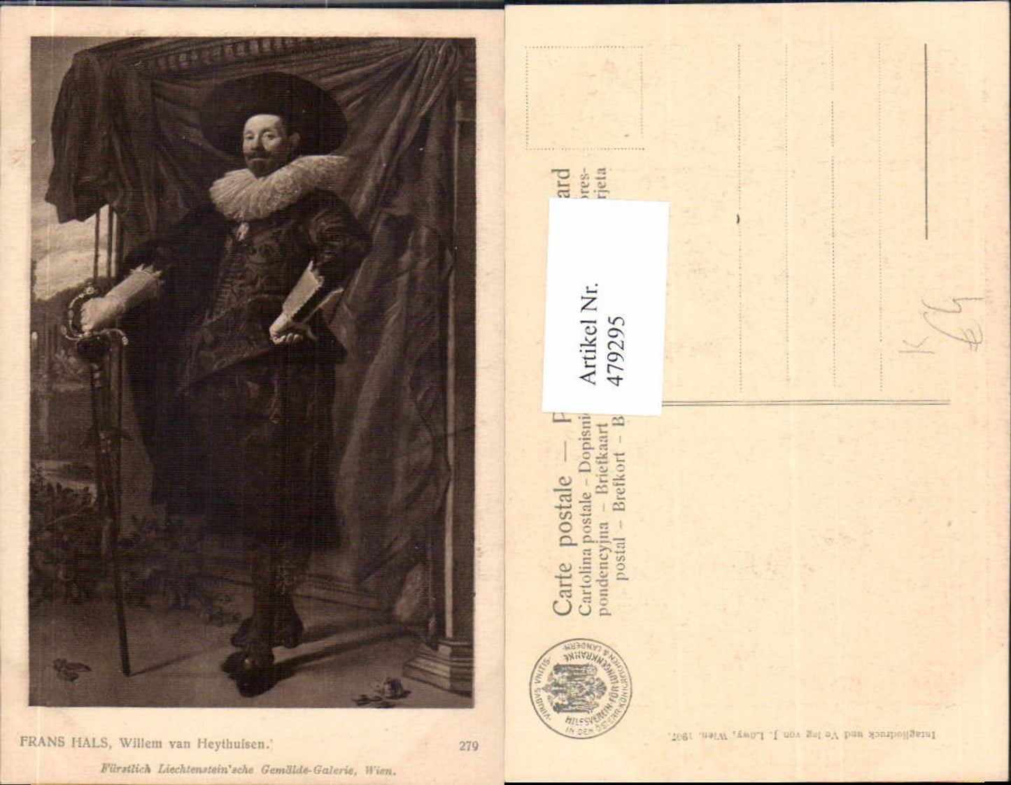 479295, Artist Ak Frans Hals Willem van Heythuisen Man Suit Hat Walking Stick