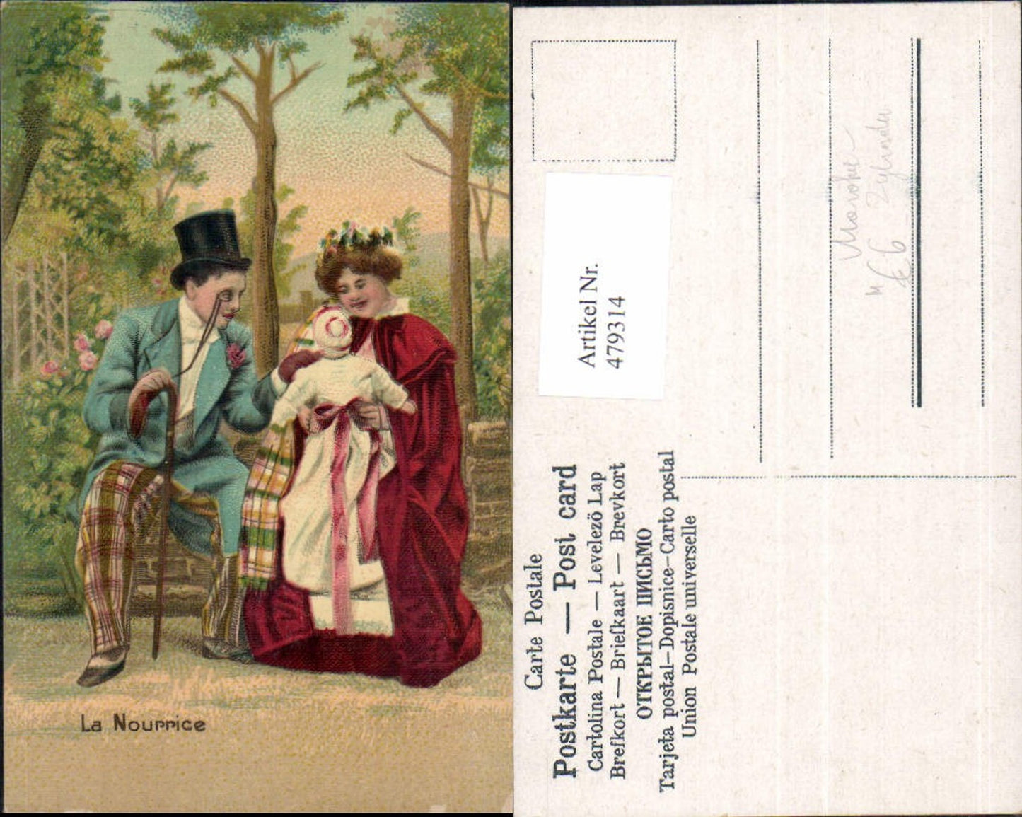 479314,Künstler Ak Vater Mutter Kind La Nourrice Gruppe Familie Monokel Zylinderhut