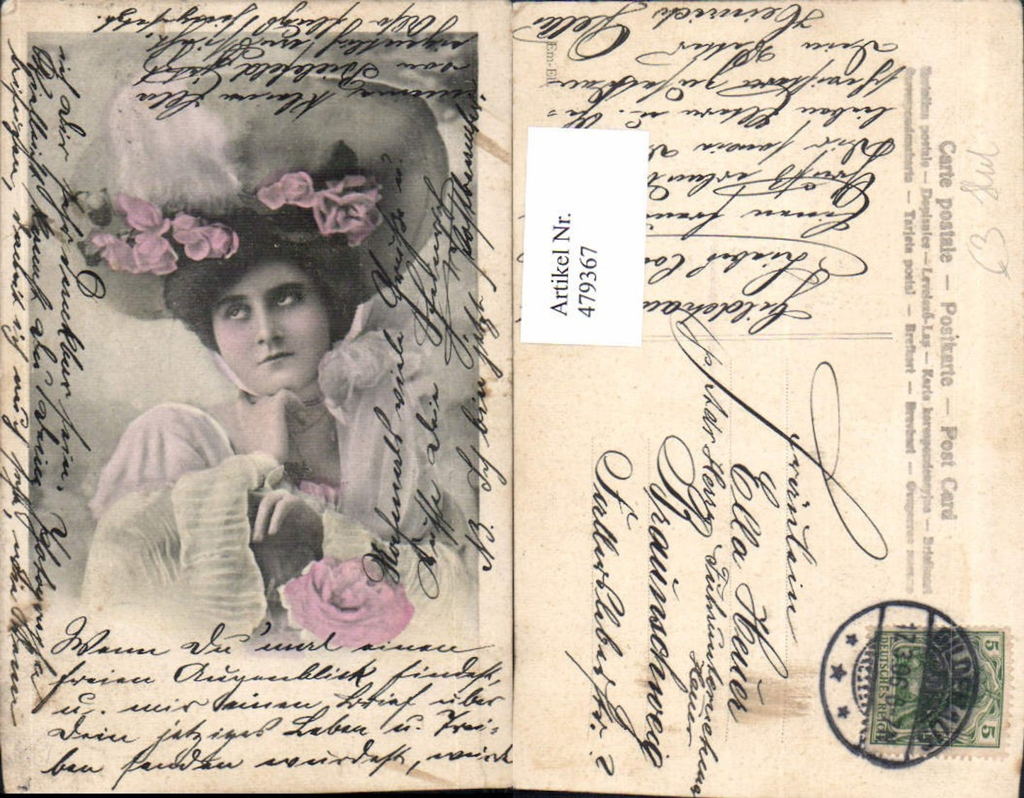 479367, Woman with hat, rose, flowers