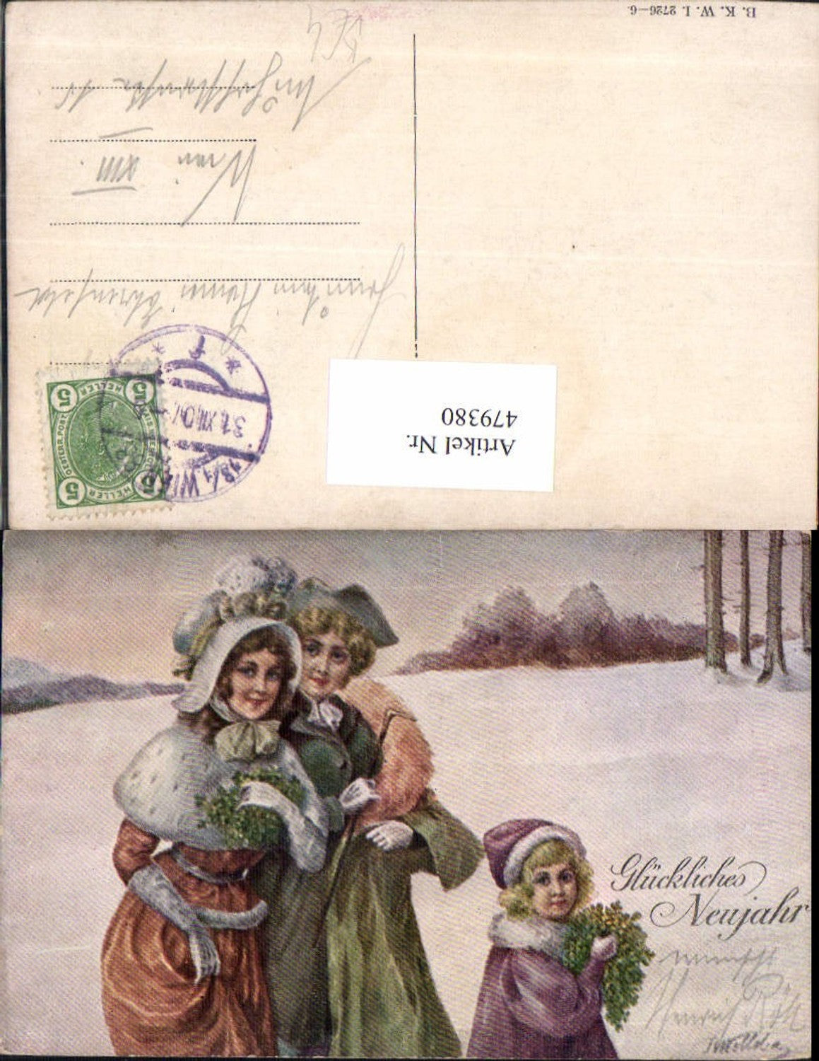 479380,Künstler Ak Frauen mit Hut Pelz Mode Mädchen Winterlandschaft pub B.K.W.I. 2726/6
