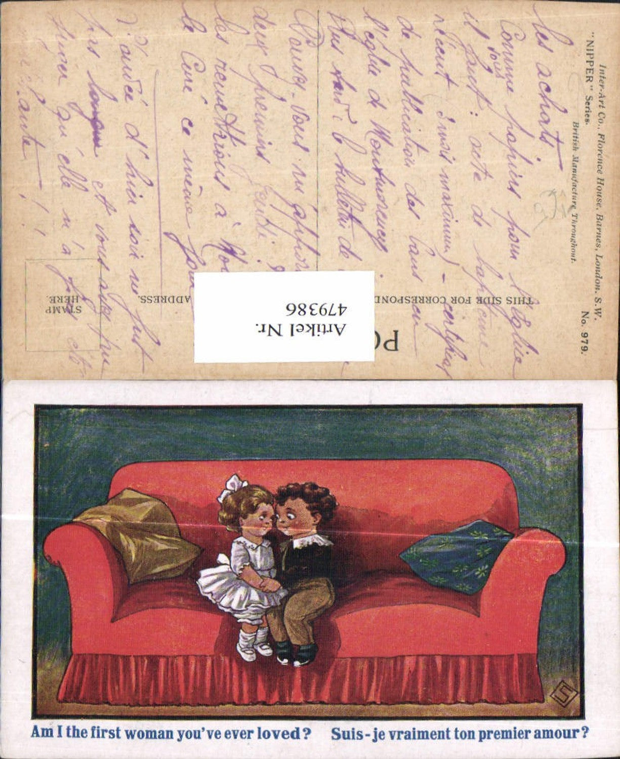 479386, Artist Ak Children Couple Love Holding Hands First Love pub Nipper Series 979